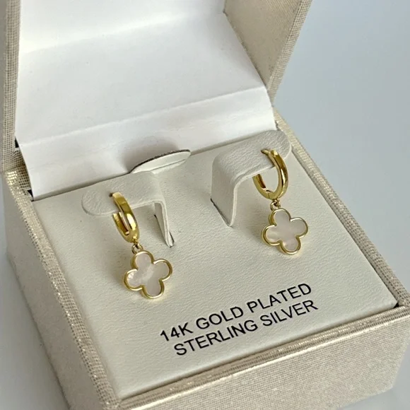 Rachel Zoe Earrings Mother of Pearl Dangle Earrings 14k Gold Plated